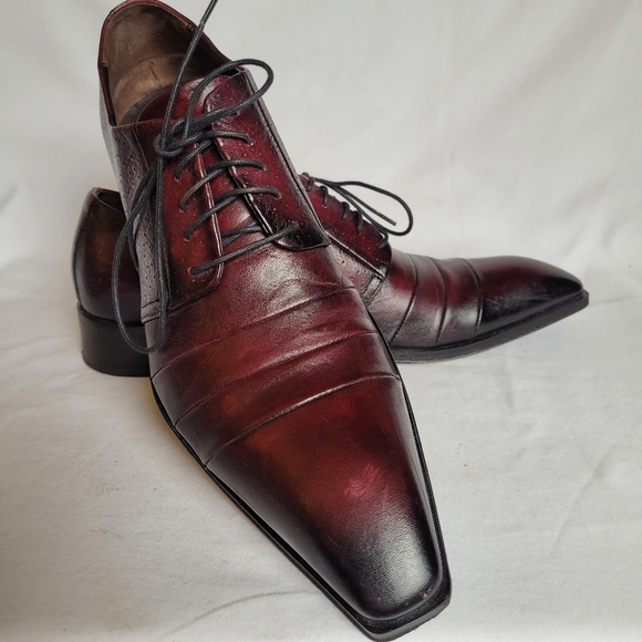 Jo Ghost Leather Oxfords Men's Dress Shoes Distressed Oxblood Colouring Size 40 - Picture 2 of 10